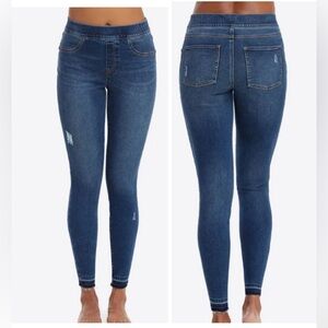 Spanx Distressed Denim Jeans Womens Small Blue Mid Rise Skinny Stretch Tummy